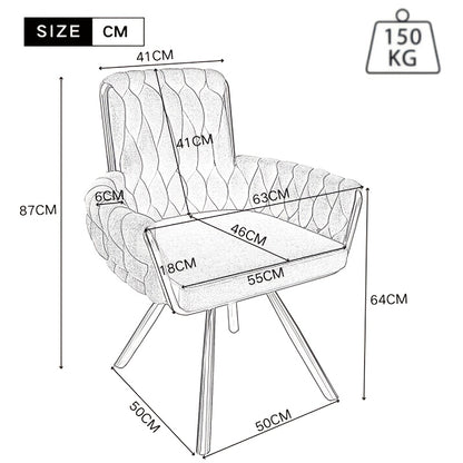Draaistoel – Bureaustoel – Eetkamerstoel – Kuipstoel – Fauteuil – 360° Draaibaar – Stevig Metalen Onderstel – Katoenen Bekleding – Compact Ontwerp – Geschikt Voor Harde Vloeren
