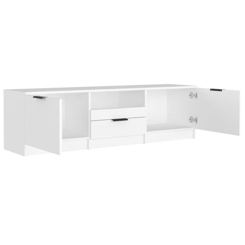 Houten Tv-Meubel – Tv-Meubelkast – Tv-Stand – Mediamöbel – Tv-Meubel Wit – Massief Hout – 140x35x40 cm – Praktische Opbergruimte