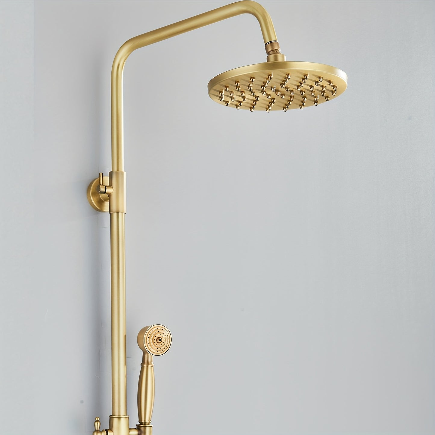 Antique Brass Bathroom Shower Mixer Taps Dual Outlet Head Round Bathroom Set, 2Jet Types Multi-Function Handheld Shower With Adjustable Height Overhead Rainfall Shower And 360° Rotating Tap For Bathroom, Multifunctional Hand