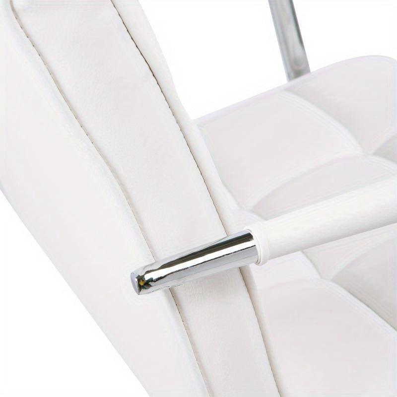 Adjustable Height Ergonomic Office Chair with 5-Wheel Swivel Base, Height-Adjustable Mechanism & Lumbar Support - Heavy-Duty Metal Frame, White Retro Modern Design Computer Desk Chair with Padded Armrests, 54.5cm Seat Height,