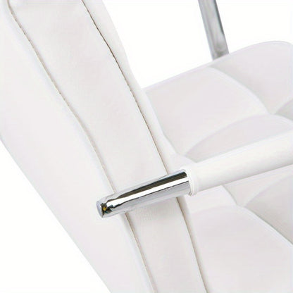 Adjustable Height Ergonomic Office Chair with 5-Wheel Swivel Base, Height-Adjustable Mechanism & Lumbar Support - Heavy-Duty Metal Frame, White Retro Modern Design Computer Desk Chair with Padded Armrests, 54.5cm Seat Height,