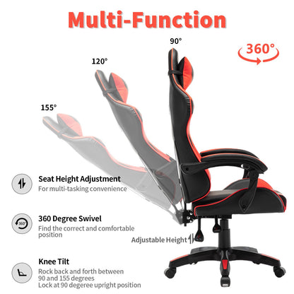 Gamingstoel – Bureaustoel – Computstoel – Racerstoel – Ergonomische Stoel – Verstelbare Rugleuning – Memory Foam Zitting – Kunstleren Bekleding – Rood