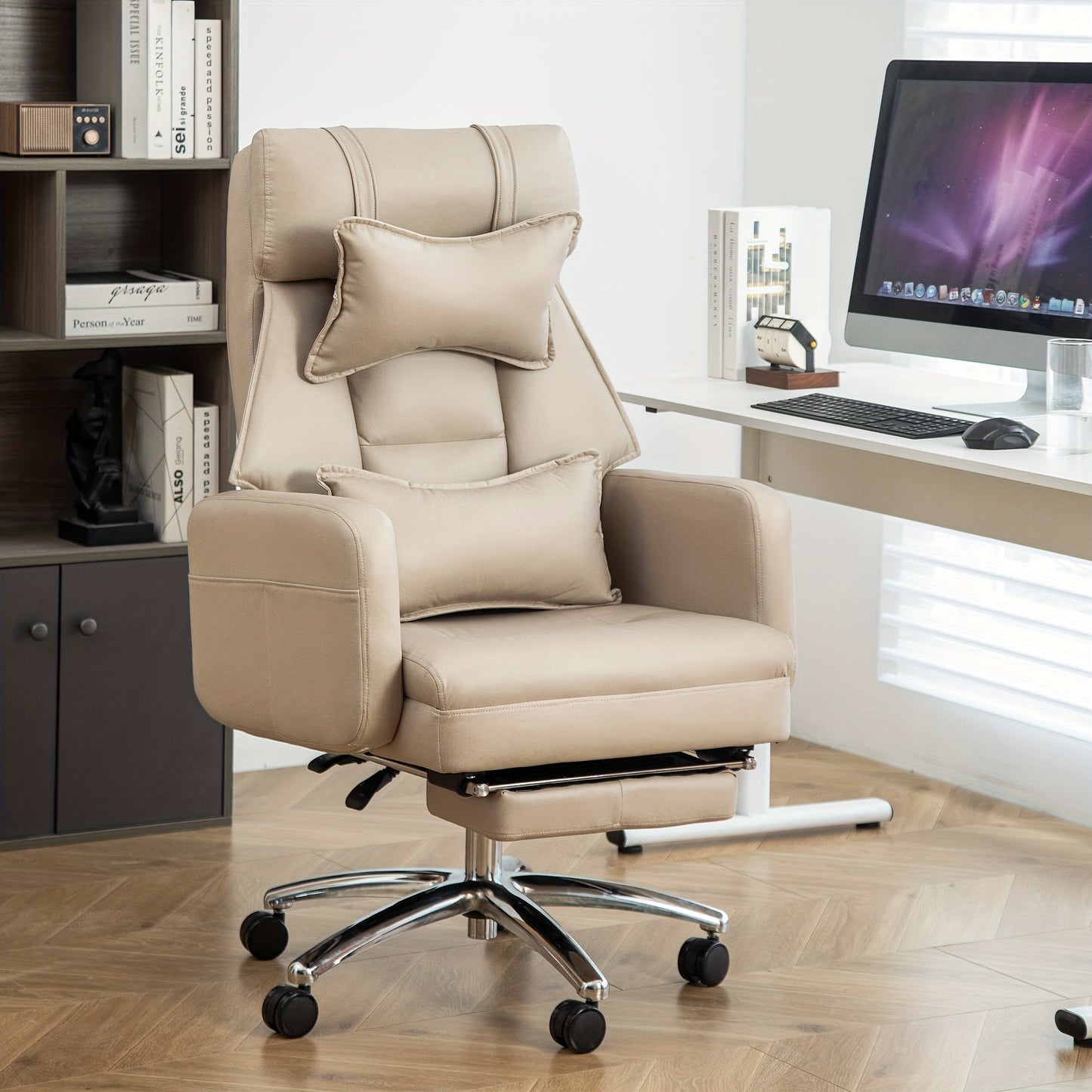 Ergonomische Relaxstoel – Draaistoel – Gamingstoel – Bureaustoel – Loungestoel – Grijs – 155° Verstelbare Rugleuning – Met Lenden- en Hoofdsteun