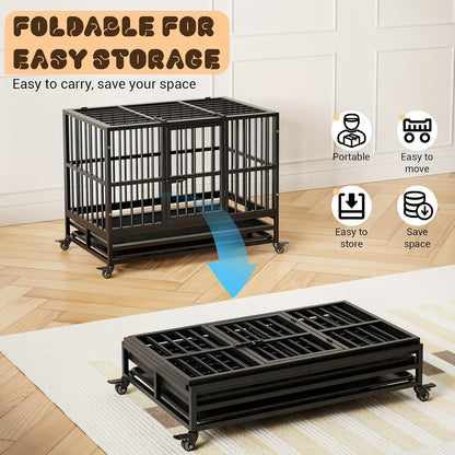 Hondenkennel – Hondenbench – Hondenkooi – Hondenhok – Hondenkooi – Draagbaar & Inklapbaar – Stevig RVS Staal 94cm – Uitneembare Bodemtray – Lockbare Wieltjes