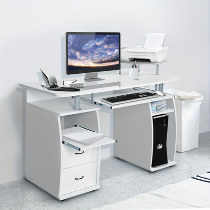 Bureau – Werkplek Meubel – Schrijftafel – Tafel – Computertafel – Wit – Met 2 Lades – Stevig MDF En Staal