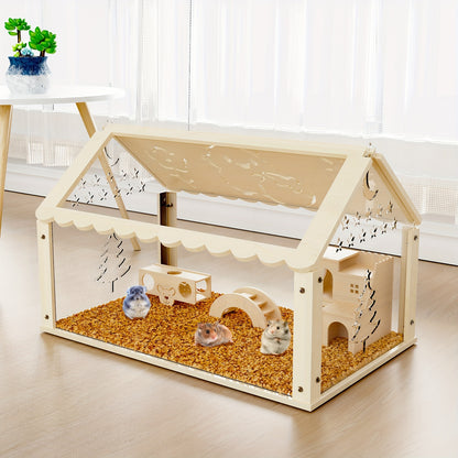 Hamstercage – Hamsterkooi – Knaagdierkooi – Dierenkooi – Muizencage – 60,96 cm Ruim – Hout Met Transparante Acrylpanelen