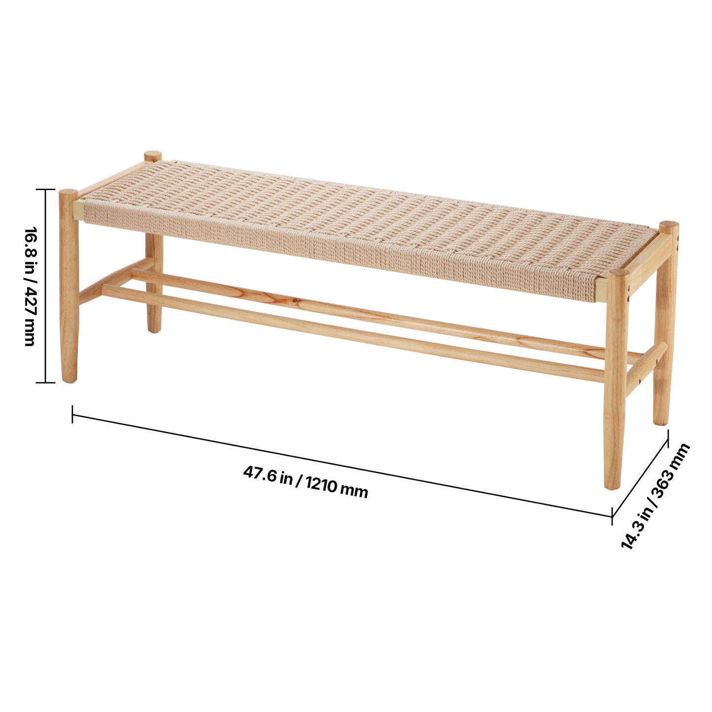 Rieten Bankje – Rieten Bank – Rotan Bank – Wicker Bankje – Houten Bank – Handgemaakt Hardhouten Frame – Geschikt Voor 2 Personen 120 cm