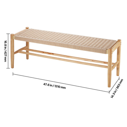 Rieten Bankje – Rieten Bank – Rotan Bank – Wicker Bankje – Houten Bank – Handgemaakt Hardhouten Frame – Geschikt Voor 2 Personen 120 cm