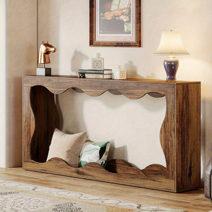 Sidetable – Consoletafel – Wandtafel – Haltafel – Bijzettafel – Extra Lang 160 cm – Hout & Engineered Wood – Landelijke Bruine Afwerking – Met Opbergruimte – Smal Design – Gemakkelijk Te Monteren