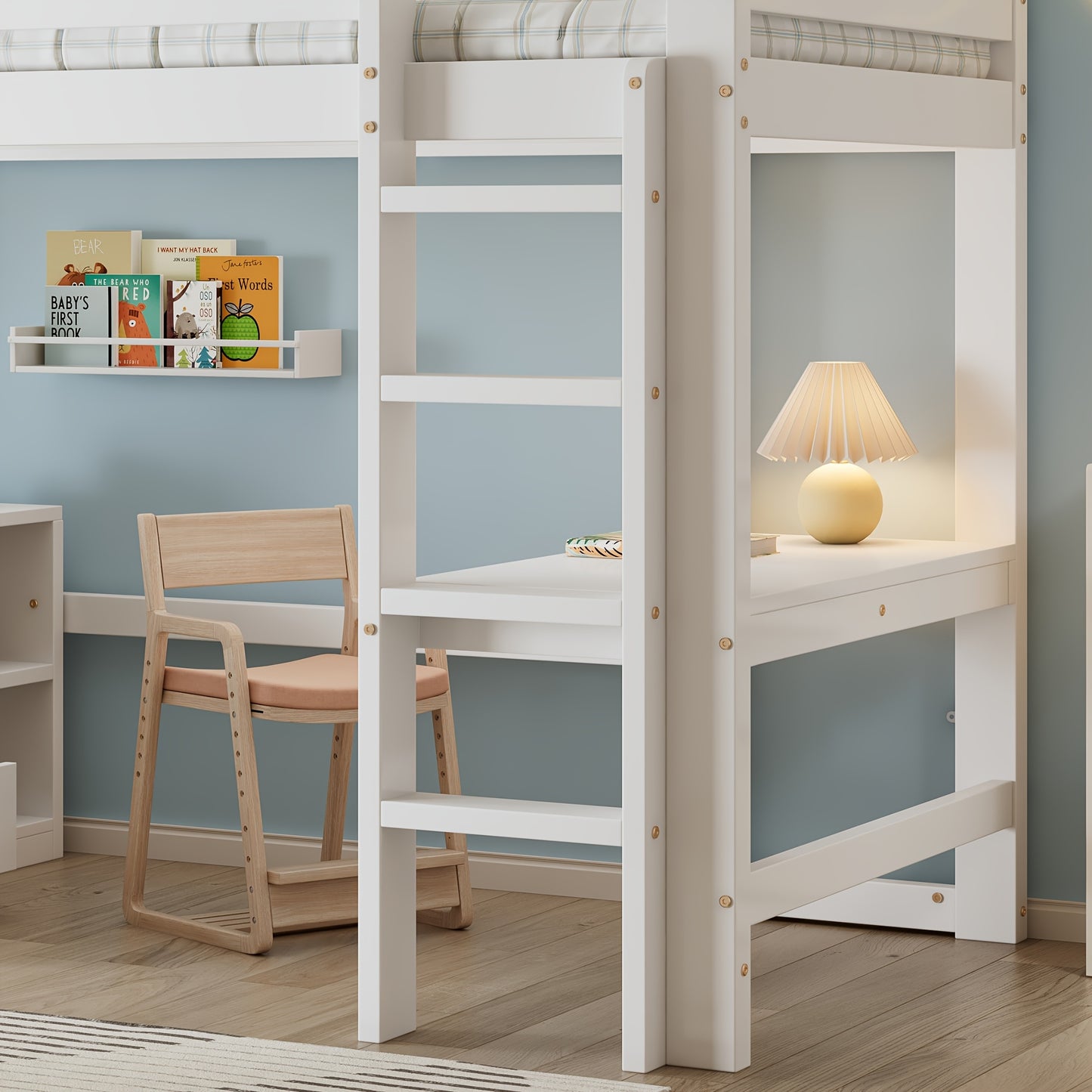 Hoogslaper – Stapelbed – Bedbank – Halfhoogslaper – Kinderbed – Wit Design – Inclusief Bureau en Opbergruimte – Bedmaat 90x200 cm – Volledig Gemonteerd