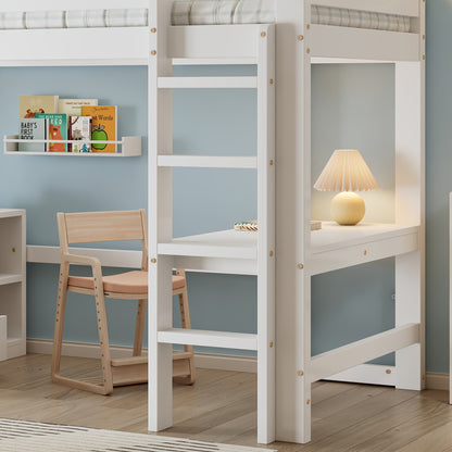 Hoogslaper – Stapelbed – Bedbank – Halfhoogslaper – Kinderbed – Wit Design – Inclusief Bureau en Opbergruimte – Bedmaat 90x200 cm – Volledig Gemonteerd