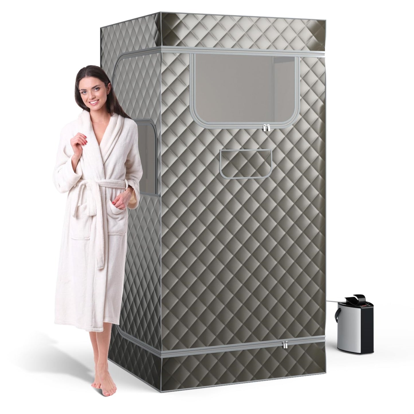 Draagbare Sauna Tent – Mobiele Sauna – InfraSauna – Stoomcabine – Wellness Tent – 35-63°C Temperatuurregeling – 3 Liter Stoomgenerator – Grijs