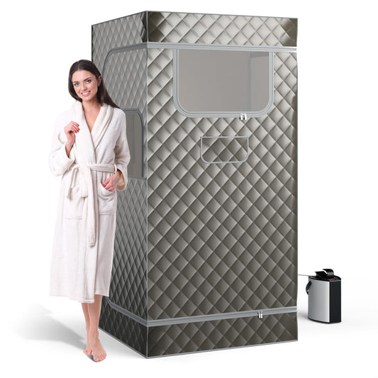 Home Steam Sauna, Full Body Sauna Box with 3-Liter Steam Generator, Remote Control, Foot Massager & Folding Chair, Portable Sauna Tent 91 x 91 x 183 cm (Gray)