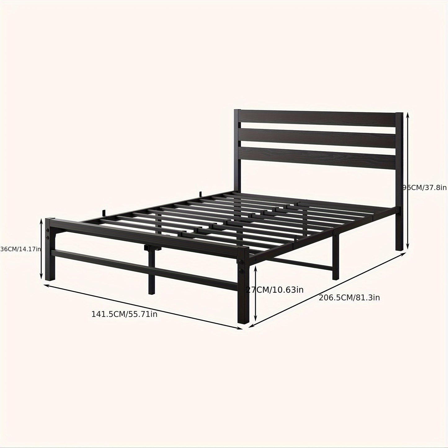 Bedframe – Metalen Bed – Tweepersoonsbed – Slaapbank – Logeerbed – Zwart – 140x200 cm – Stabiel Met Hoog Hoofdeinde – Lattenbodem Inclusief