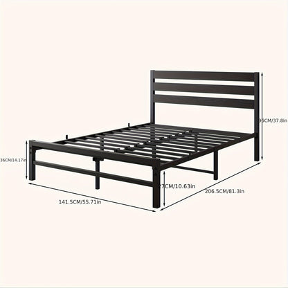 Bedframe – Metalen Bed – Tweepersoonsbed – Slaapbank – Logeerbed – Zwart – 140x200 cm – Stabiel Met Hoog Hoofdeinde – Lattenbodem Inclusief