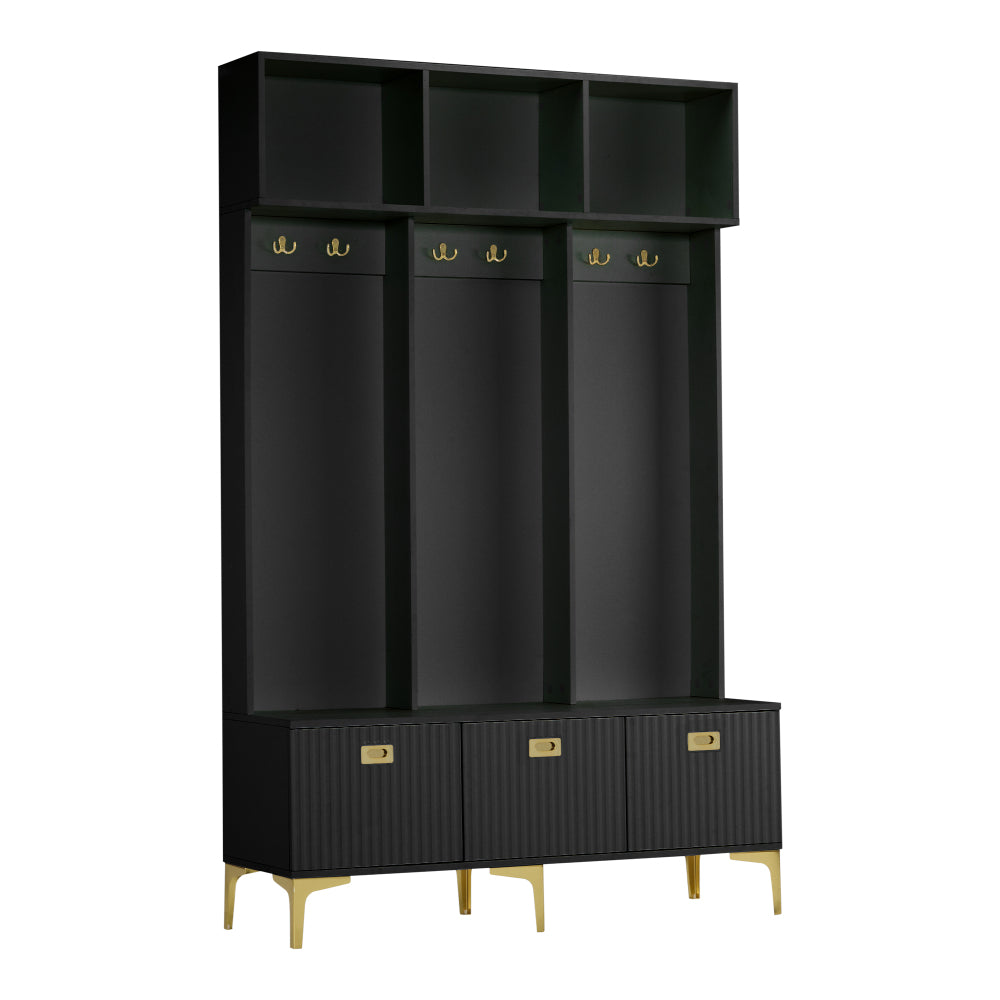 Halbank – Schoenenbank – Opbergbank – Kastbank – Kapstok – Zwart – Gouden Haken – 120 cm Breed – Ruimtebesparend – Eenvoudige Montage