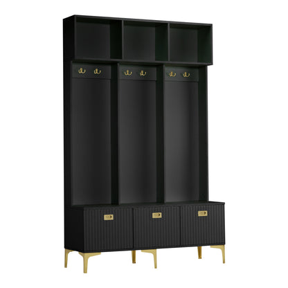 Halbank – Schoenenbank – Opbergbank – Kastbank – Kapstok – Zwart – Gouden Haken – 120 cm Breed – Ruimtebesparend – Eenvoudige Montage