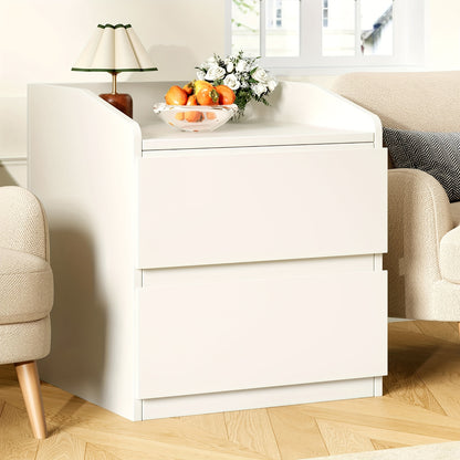 Nachtkastje – Bijzettafel – Nachtkast – Opbergkastje – Ladekast – Wit – 2 Laden – Compact Ruimtebesparend – Kant-en-Klaar Gemonteerd