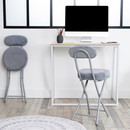 Opvouwbare Bureaustoelen – Klapstoelen – Vergaderstoelen – Vouwstoelen – Werkstoelen – Set Van 8 – Grijs – Met Ronde Leren Zitting En Voetensteun – 49 Cm Zithoogte