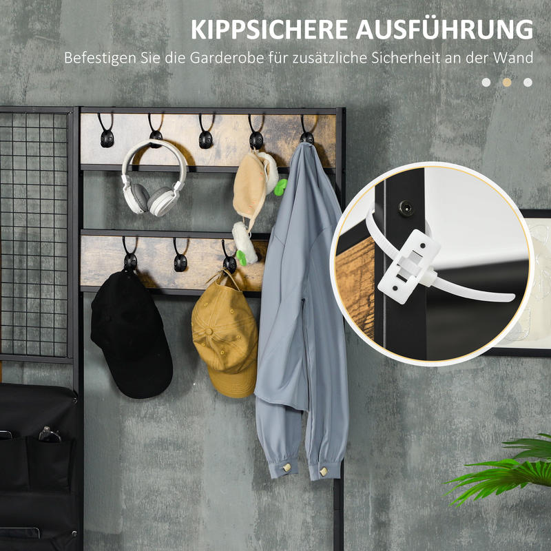 Industriële Kapstok – Schoenenrek – Jassenhanger – Opberger – Garderobekast – Met Memo Board – Schoenenbank En Opbergtas – Compact En Stoer Design