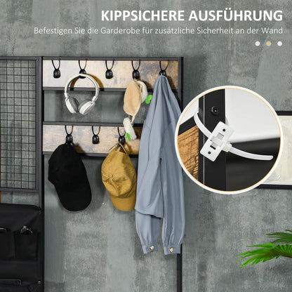 Industriële Kapstok – Schoenenrek – Jassenhanger – Opberger – Garderobekast – Met Memo Board – Schoenenbank En Opbergtas – Compact En Stoer Design