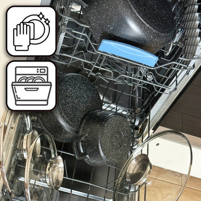 Pannenset – Kookpotten – Kookpannen – Inductiepannen – Braadpannen – 12-delige Set – Marmercoating – Geschikt Voor Alle Kookplaten