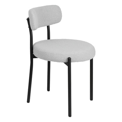 Eetkamerstoelen – Stoelen – Kuipstoelen – Keukenstoelen – Eettafelstoelen – Bouclé Stof – Zwart Metalen Onderstel – Open Rug Design – Set Van 4 – Grijs