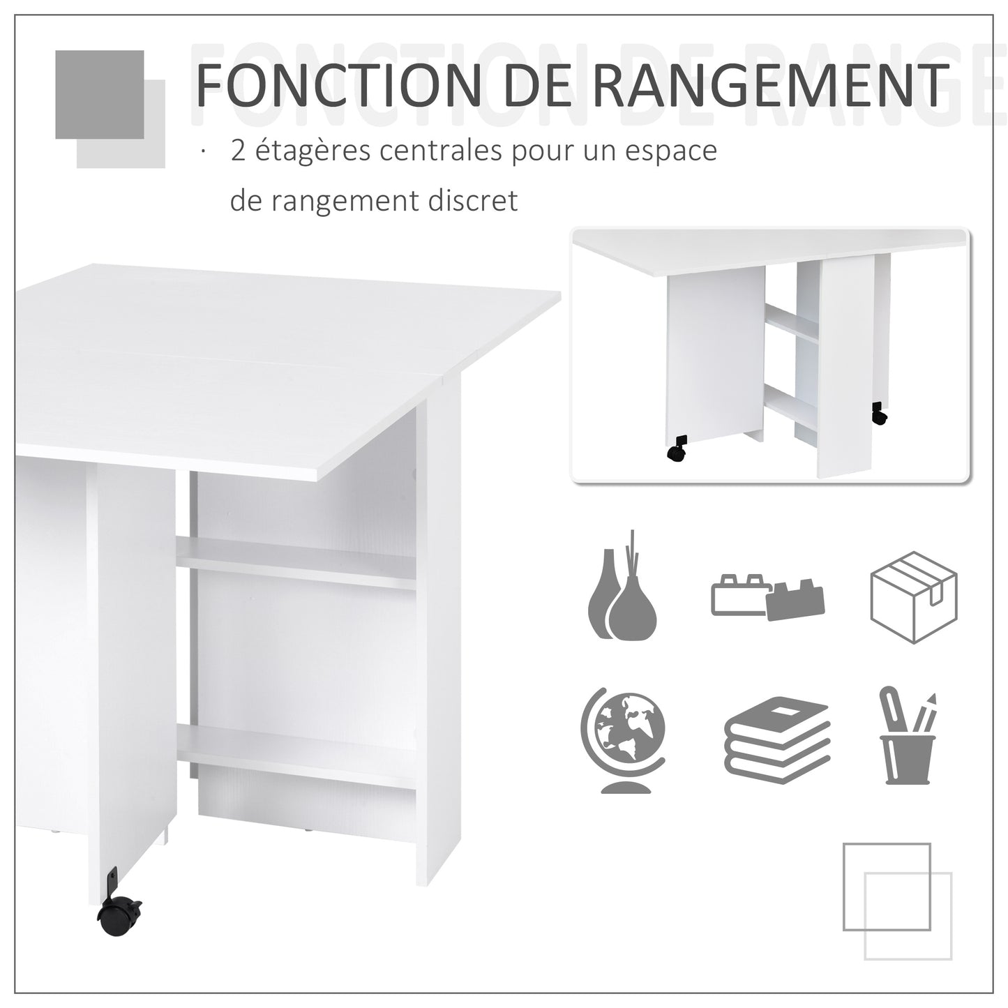 Opvouwbare Eettafel – Keukentafel – Uitklapbare Tafel – Uitschuifbare Tafel – Vouwtafel – Wit – Ruimtebesparend – Gemaakt Van Spaanplaat