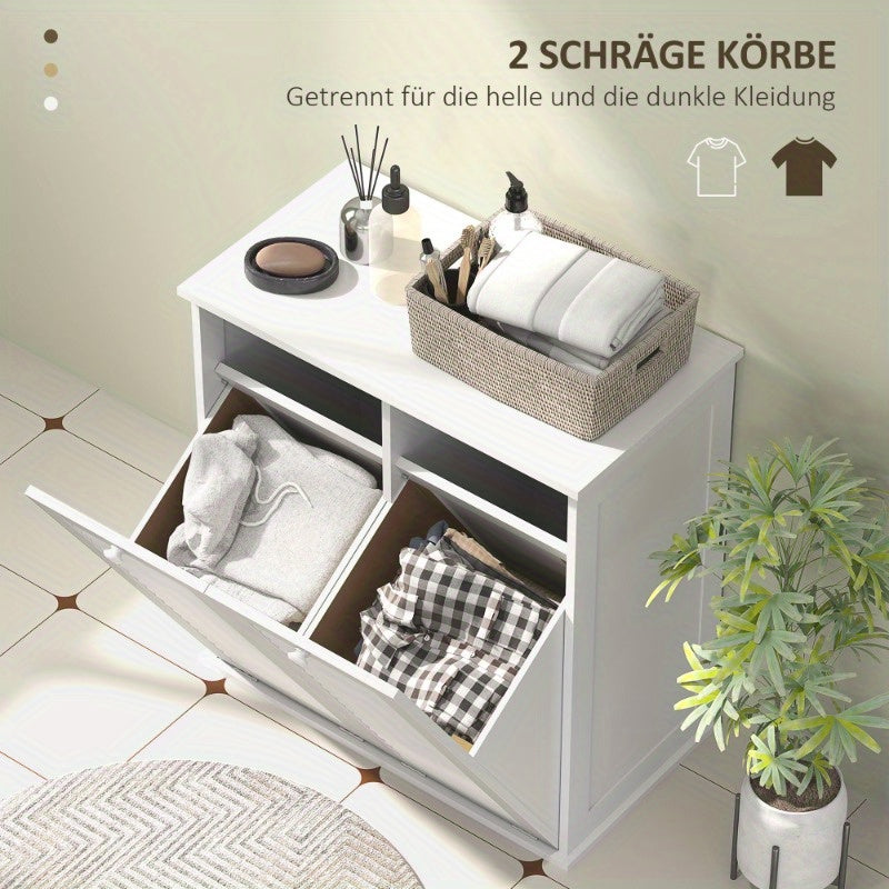 Witte Wasmand – Wasbak – Linnenkast – Opbergkast – Badkamer Kast – Metaal – Inclusief 2 Baskets – Geen Montage Nodig – 3.2 Cu Ft Gesloten Opbergruimte