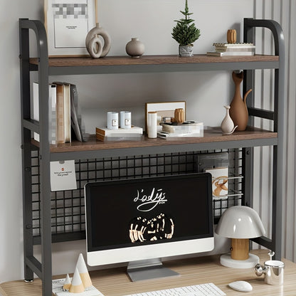 Boekenplank – Boekenrek – Bureauplank – Opbergplank – Boekenkast – 2-laags Ontwerp – Houten Bovenblad & Zwart Metalen Frame – 20x115x98 cm – Eenvoudige Montage