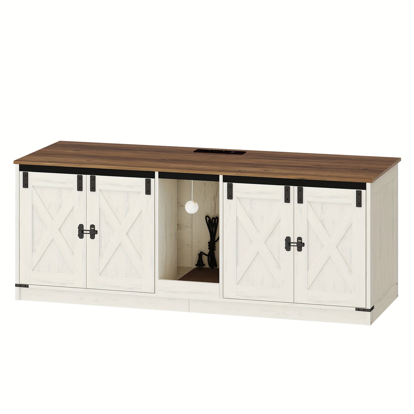 Cat Cabinet, Cat Litter Box Cabinet, 140cm Hidden Cat Litter Box, Can Hold 2 Cats, Indoor Cat House with Cat Bell, Brown and White