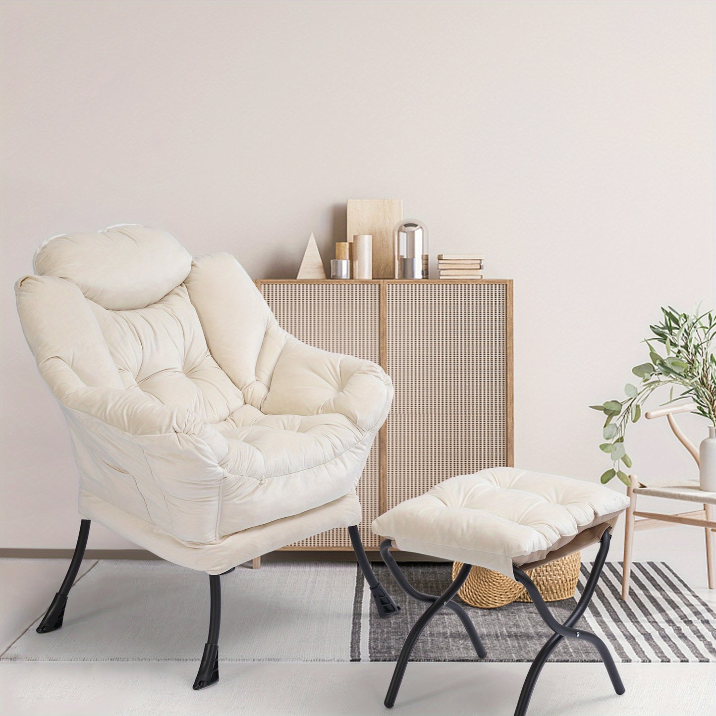 Lounge Chair – Fauteuil – Relaxstoel – Accentstoel – Ottoman – Modern Design – Stevig Metalen Frame – Polyester Bekleding