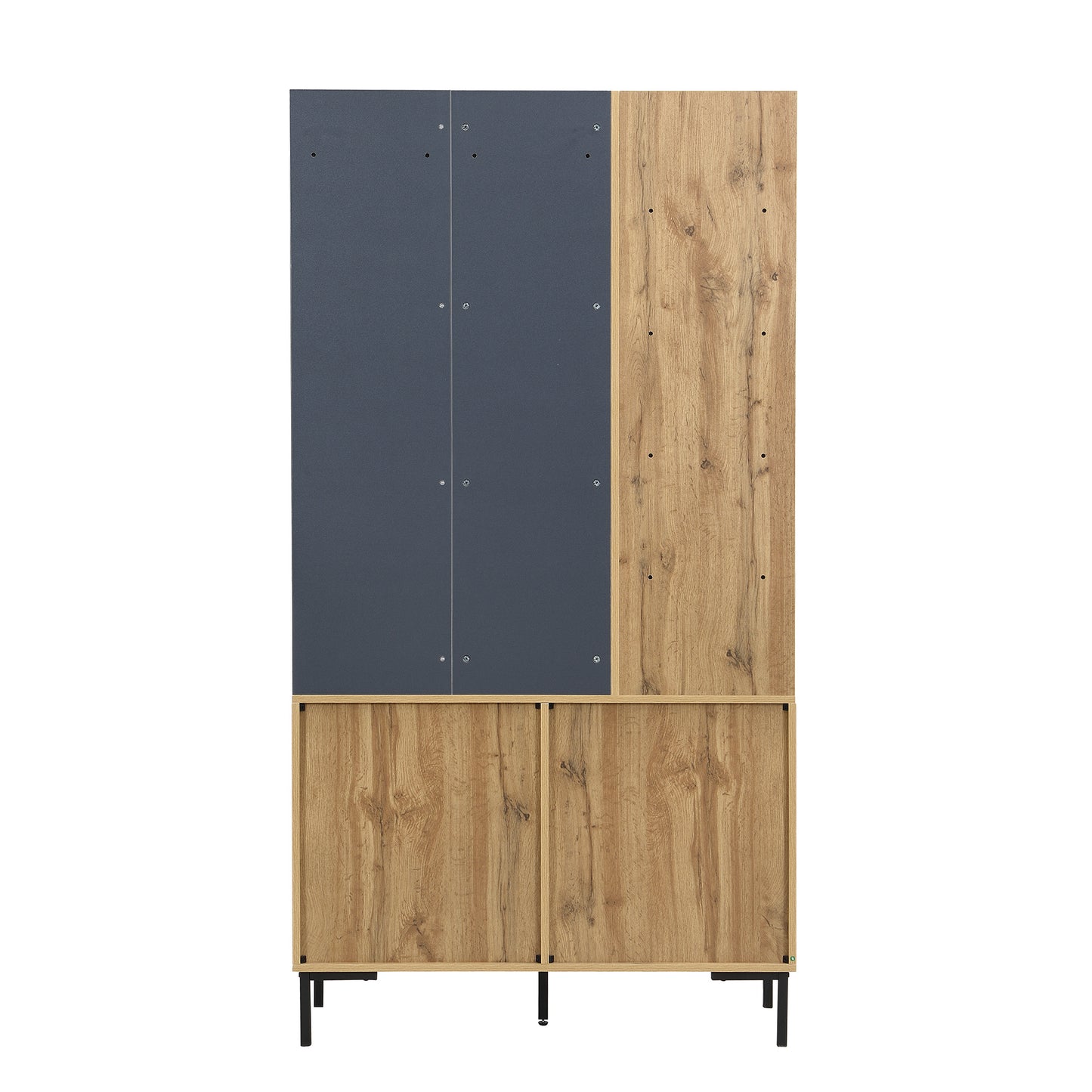 Halmeubelset – Kapstok – Garderobekast – Halmeubel – Entremeubel – Modern Design – Verstelbare Legplank – Metalen Poten – Compact 100×40×190,5 cm – Houtlook Grijs
