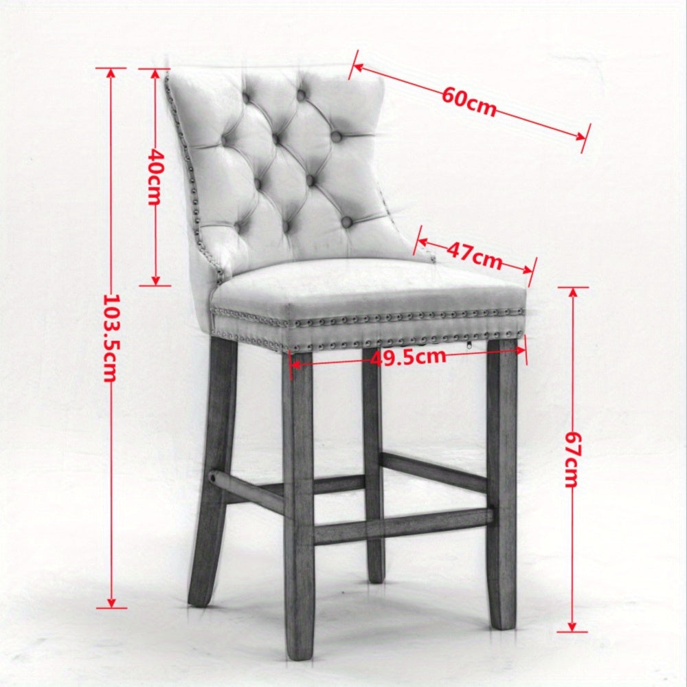 Barstoel – Barkruk – Barstoelkruk – Keukenstoel – Barstoelen – Set Van 2 – Lichtblauw Velvet – Verstelbare Zithoogte – Max 300 Kg Draagvermogen – Button-Tufted Rugleuning – Houtlook Poot