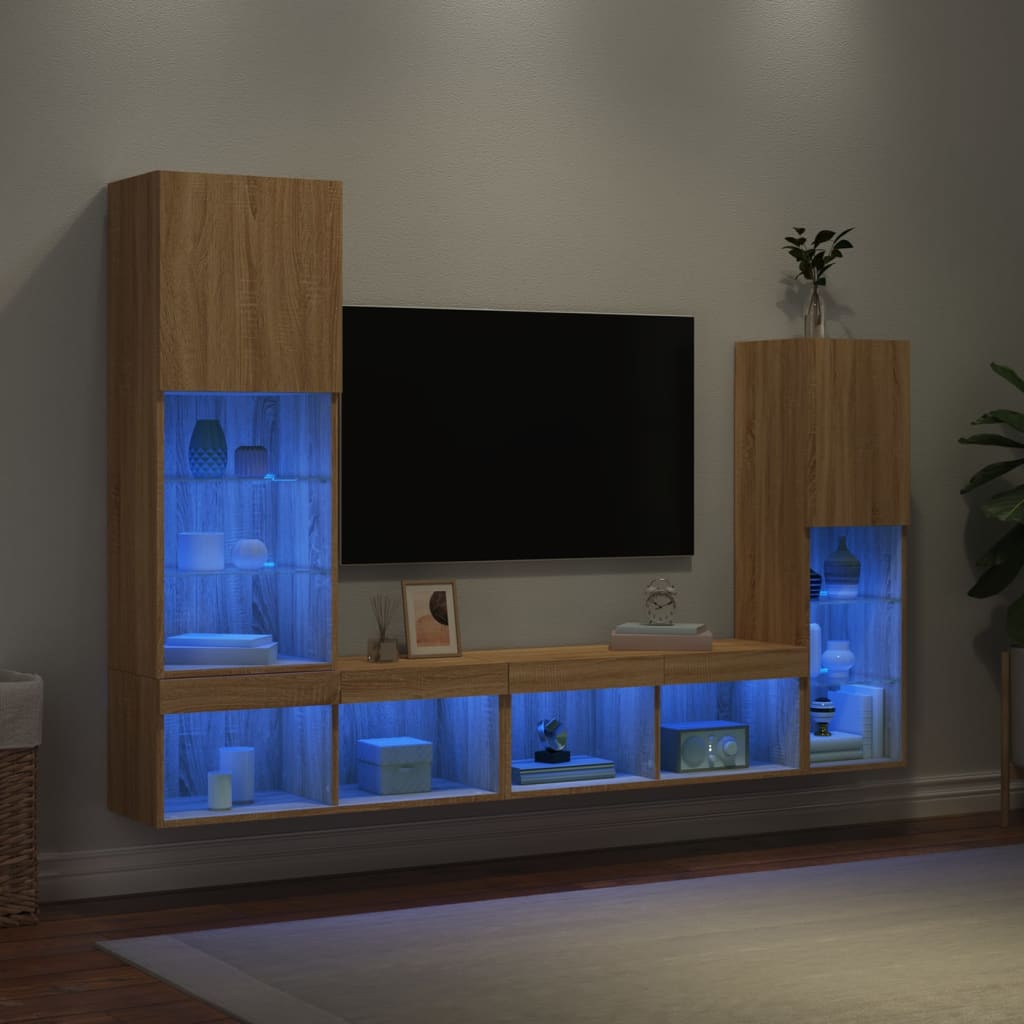 TV Wandmeubel – TV Kast – TV Meubel – Zwevend Meubel – Opbergmeubel – Sonoma Eiken – RGB LED Verlichting – Ruimtebesparend Design