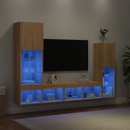 TV Wandmeubel – TV Kast – TV Meubel – Zwevend Meubel – Opbergmeubel – Sonoma Eiken – RGB LED Verlichting – Ruimtebesparend Design