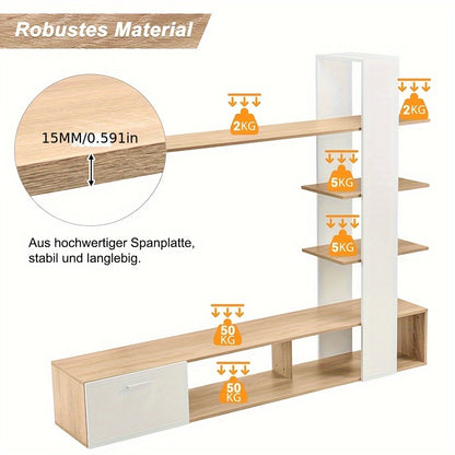 tv-meubel – TV-kast – TV-meubelset – TV-wandmeubel – TV-lowboard – Wit en Eikenhout – Geschikt voor televisies tot 60 inch – Duurzaam massief hardhout