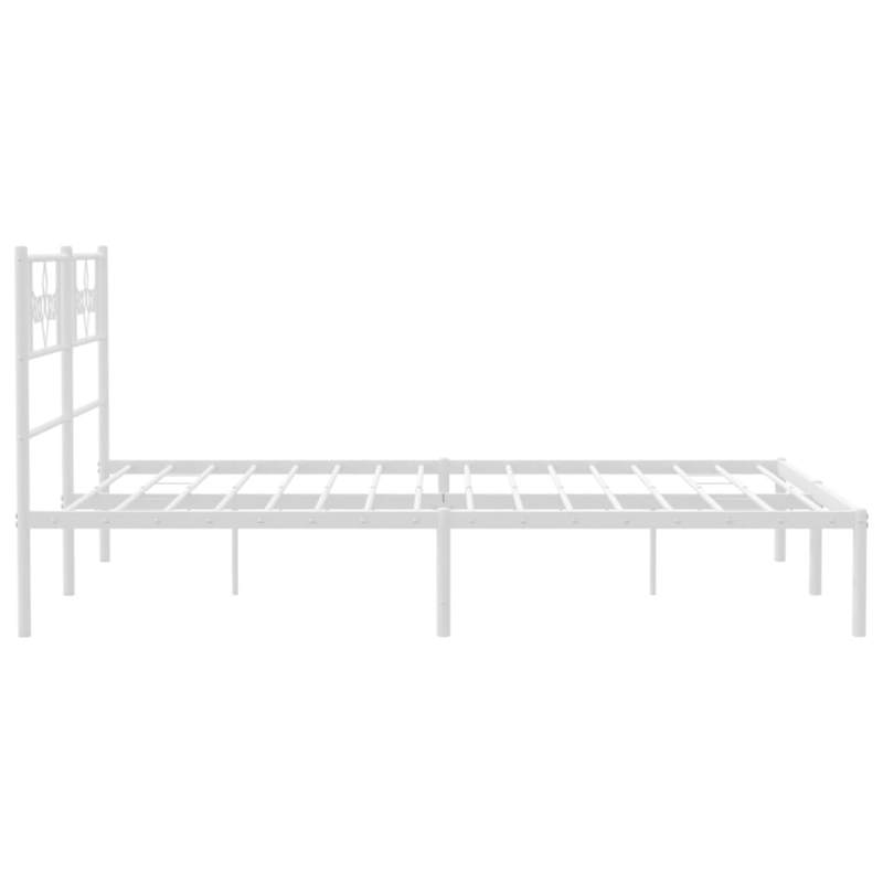 Modern White Metal Bed Frame with Headboard, 140x200cm - Powder-Coated Steel for Strength & Stability, Minimalist Design for Contemporary Bedrooms, Bedroom Decor | Modern Bedframe | Sturdy Construction