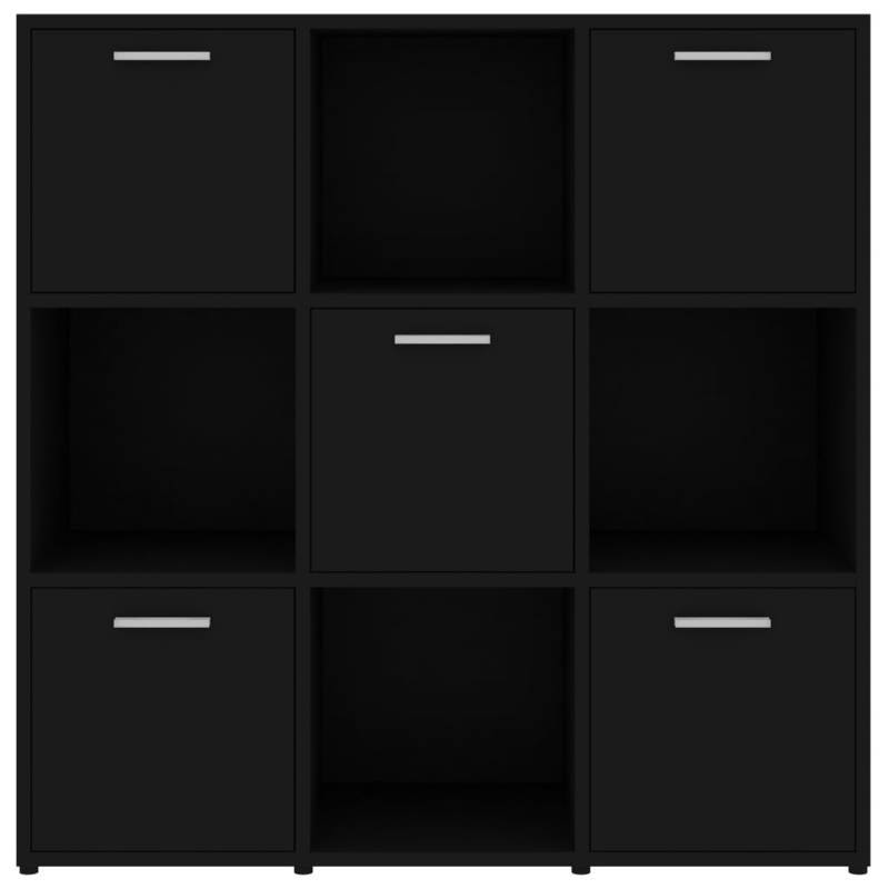 Zwarte Houten Boekenkast – Boekenkast Meubel – Staande Plank – Opbergrek – Wandkast – 90x30x90 cm – 6 Vak Compartimenten – Vrijstaand Modern Design