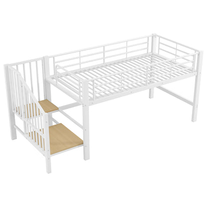 Hoogslaper – Kinderbed – Eenpersoonsbed – Hoogbed – Stapelbed – Wit – 90x200 cm – Ruimtebesparend Design – Opbergtreden Zonder Hout