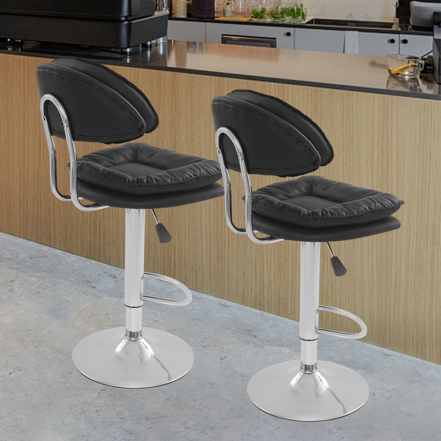 Barstoel – Barkruk – Barstoel Kruk – Barstoelen – Keukenstoel – Zwart Donkergrijs – Verstelbare Zithoogte 62-82 cm – 360° Draaibaar – Set van 2