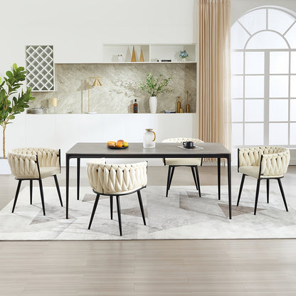 Eetkamerstoelen – Keukenstoelen – Stoelen – Kuipstoelen – Set van 2 – Beige Velvet – Met Metalen Kruispoten – Ergonomisch Met Armleuningen