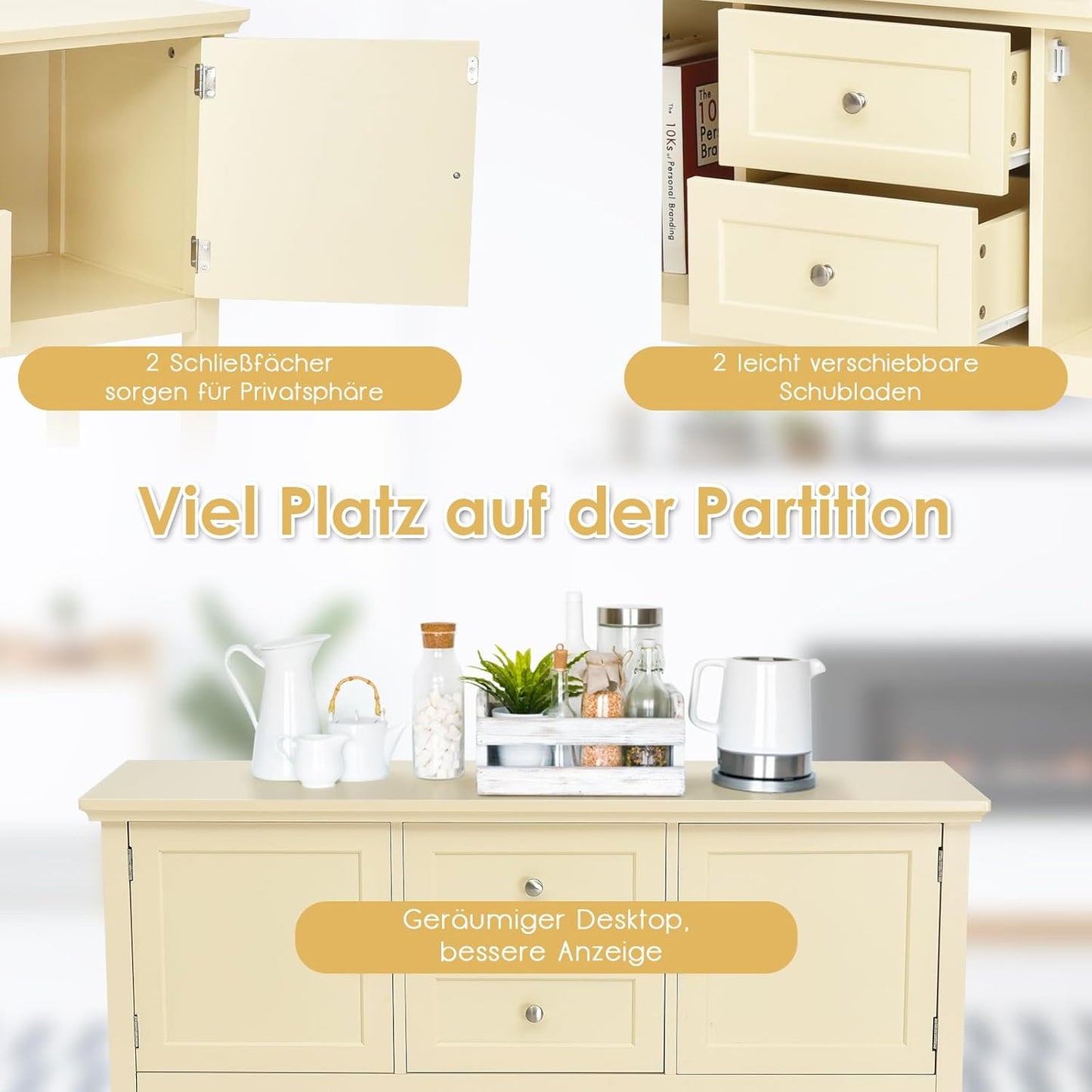 Opbergkast – Dressoir – Buffetkast – Sidetable – Kast – Hout – Grijs – 2 Lades – Stevig MDF Met Dennenhouten Poten