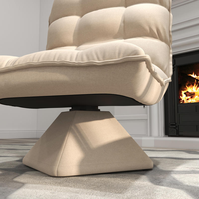 Relaxstoel – Fauteuil – Leesstoel – Draaifauteuil – Zithoekstoel – 360° Draaibaar – Verstelbare Rugleuning Tot 120° – Linnen Look – Beige – Compact 62x70x95 cm