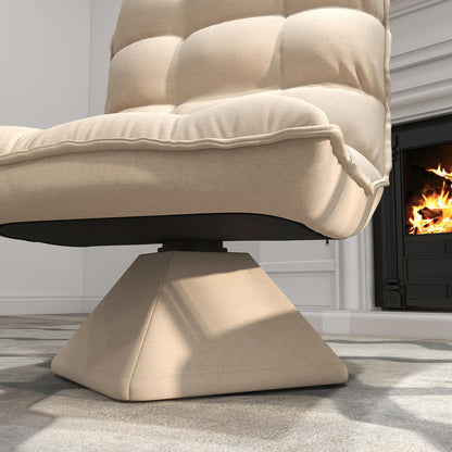 Relaxstoel – Fauteuil – Leesstoel – Draaifauteuil – Zithoekstoel – 360° Draaibaar – Verstelbare Rugleuning Tot 120° – Linnen Look – Beige – Compact 62x70x95 cm
