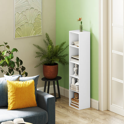Boekenkast – Boekplank – Opbergkast – Wandrek – Stellingkast – Wit Houten Design – 5 Verstelbare Planken – Compact Hoogte 133,5 cm