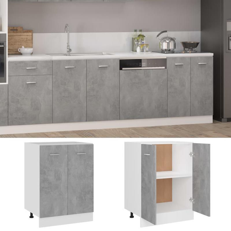 Onderkast – Opbergkast – Kastje – Ladekast – Dressoir – Betongrijs – Hardhout – 60x46x81,5 cm – Industrieel Design