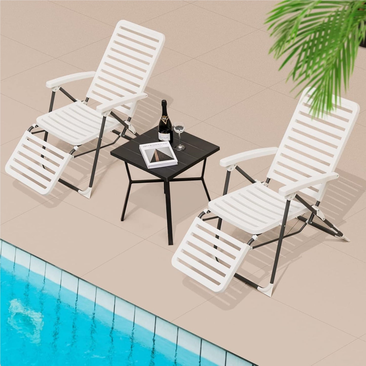 Ligstoel – Zonnebed – Tuinstoel – Relaxstoel – Strandstoel – 7-Posities Verstelbaar – Weerbestendig Wit