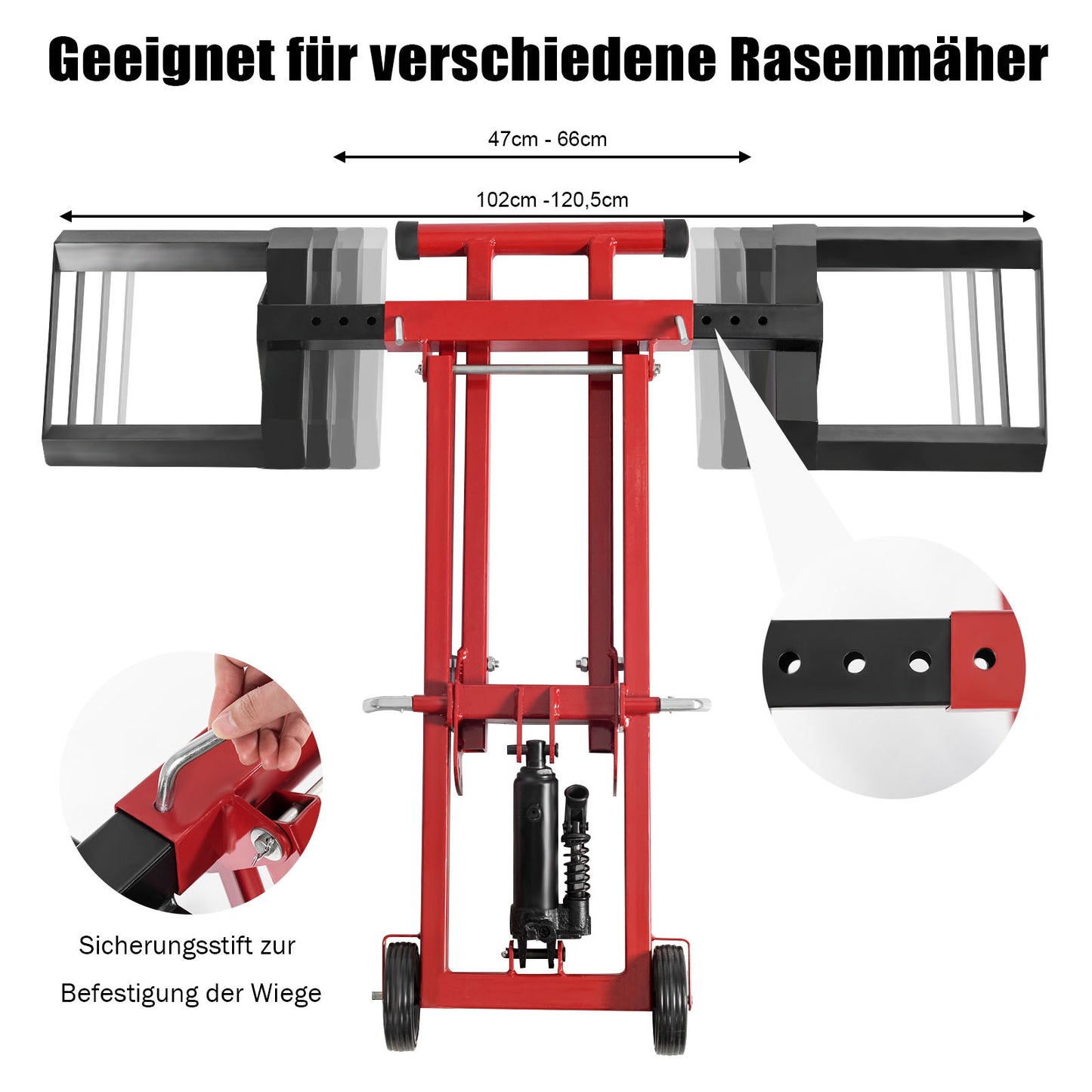 Zitmaaierlift – Maaiwagenlift – Zitmaaierhefbrug – Tuintrekkerlift – Onderhoudslift – Verstelbare Hoogte Tot 60 Cm – Stevige Metalen Constructie – Rood