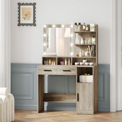 Makeuptafel – Kaptafel – Cosmeticatafel – Vanitafel – Make-up tafel – Verlichte Spiegel Met 10 LED – 90x40x140 cm Hout